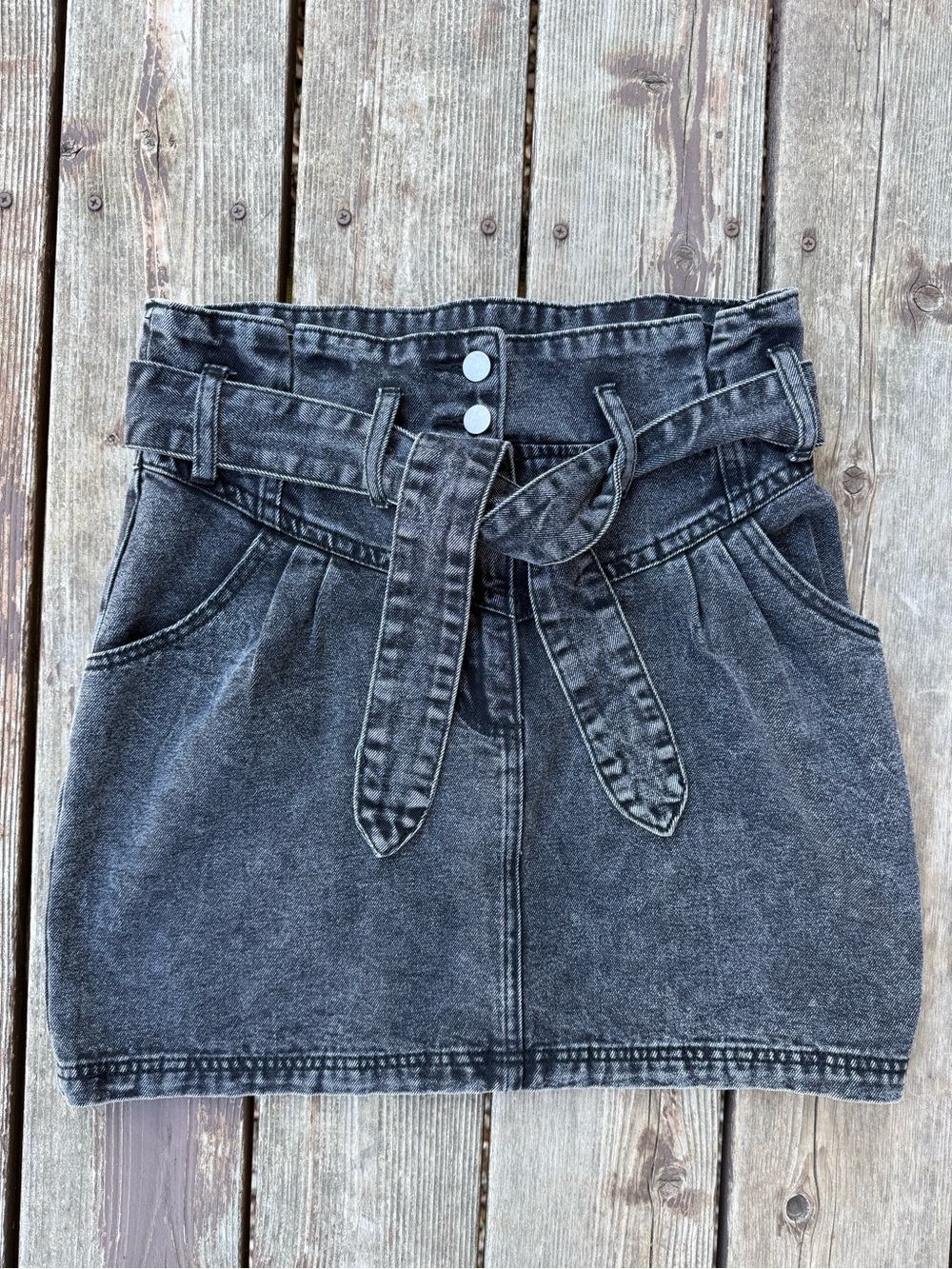Gilli Black Stonewash Paperbag Denim Mini Skirt